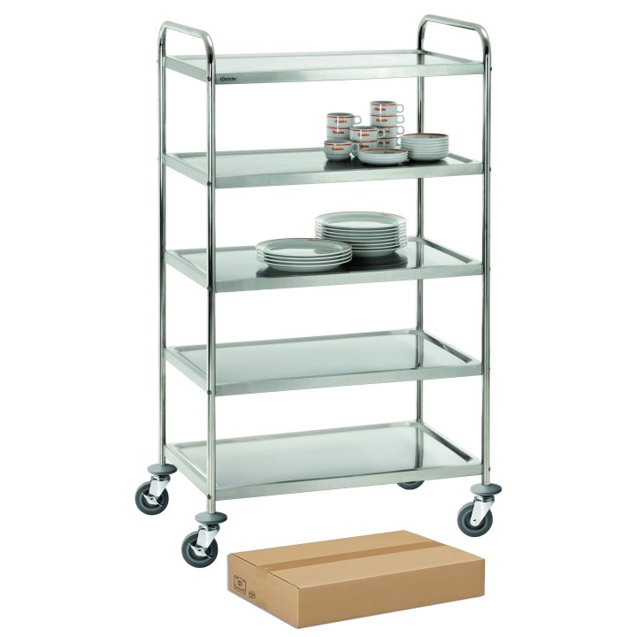 DEMONTEERBARE RVS AFRUIMTROLLEY, 5 NIVEAU'S ICS485