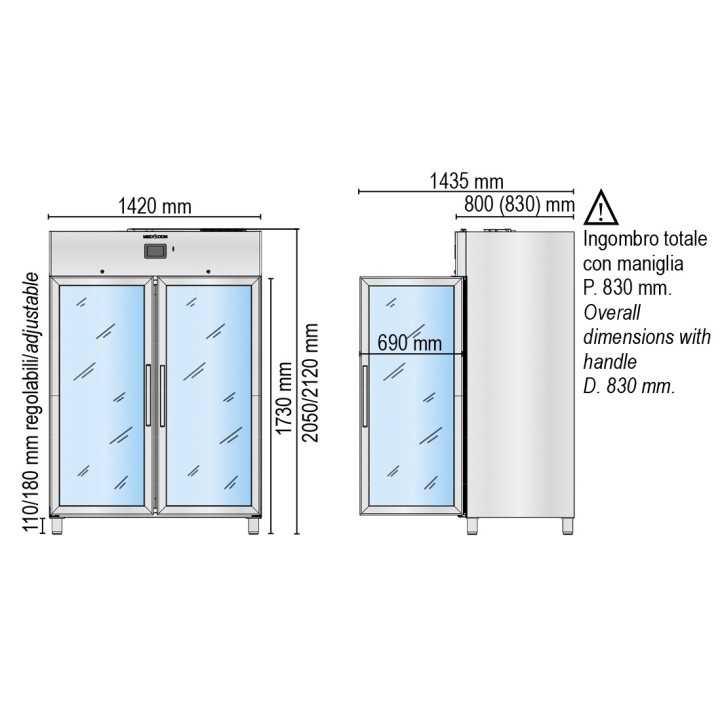 MEDISCHE KOELKAST, 2 GLASDEUR, 1310 L HGN1400TNV MEDDOM