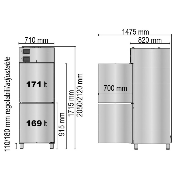 MEDISCHE DUBBELE TEMPERATUURSKAST, 2 DEUR, 600 L HGN0700TN+BTN MEDDOM