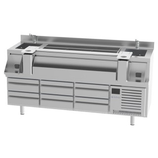 TABLE DE PREPARATION POUR COCKTAILS REFRIGEREE, AVEC 6 TIROIRS REFRIGERES, L 2000 MM FBST2000R INFRICO