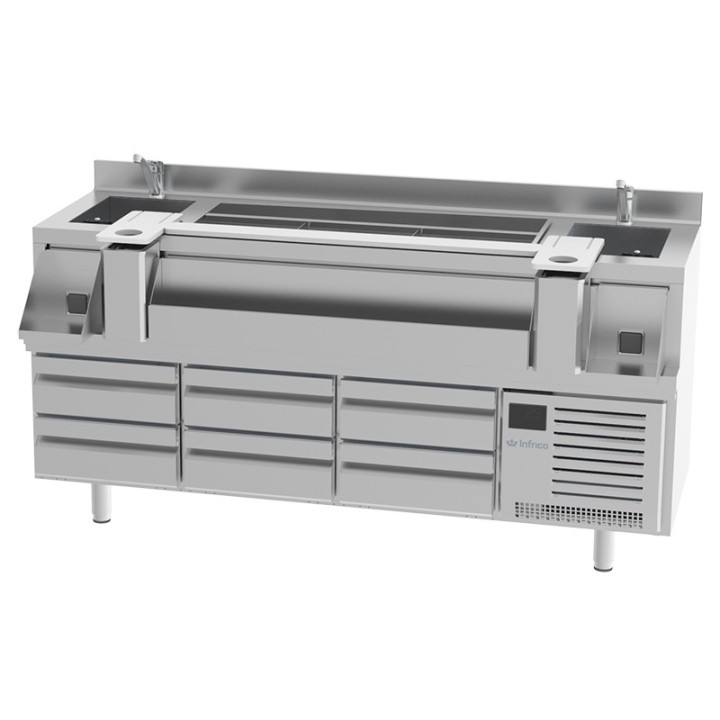 GEKOELDE COCKTAILBEREIDINGSTAFEL, MET 6 GEKOELDE LADEN, L 2000 MM FBST2000R INFRICO