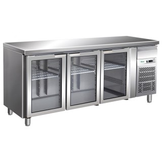 FRIGO TABLE POSITIF - 3 PORTES VITREES - PROFONDEUR 700 MM