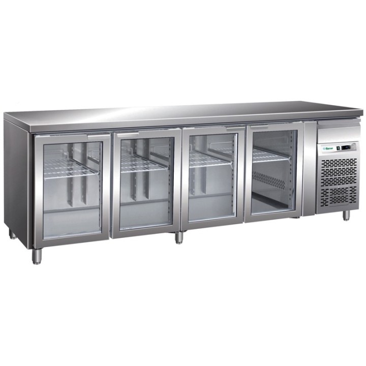 FRIGO TABLE POSITIF - 4 PORTES VITREES - PROFONDEUR 700 MM