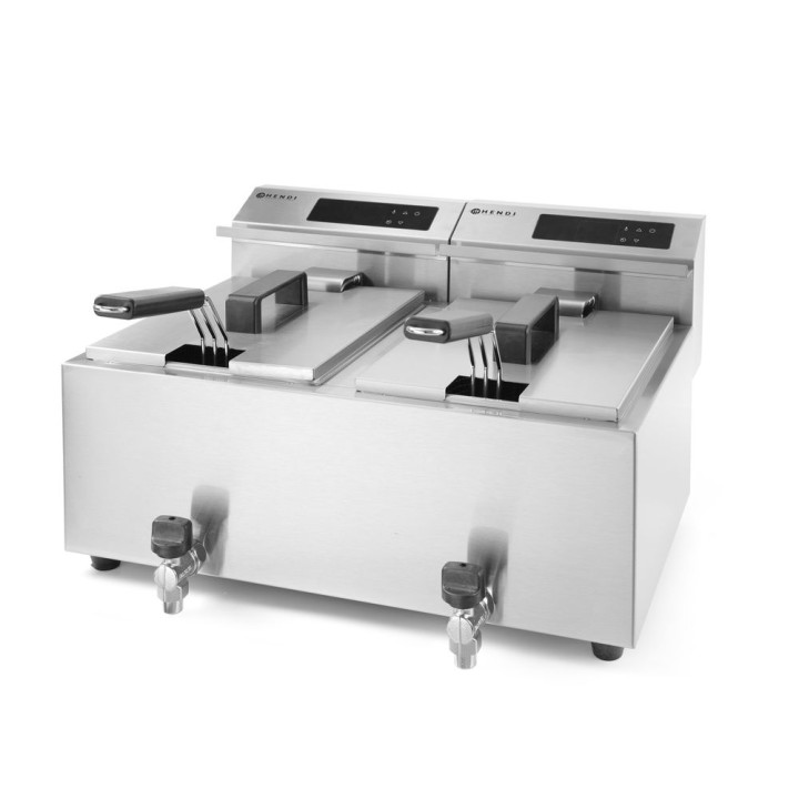 Friteuse Profi Line avec robinet de vidange numérique - 2 x 8 l