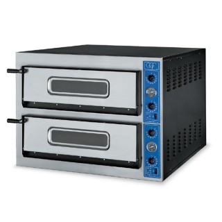 PROFESSIONELE ELECTRISCHE PIZZA OVEN, 2 X 6 PIZZA Ø 360 MM, KAMER VOLLEDIG IN HITTEBESTENDIGE STENEN, MECHANISCHE BEDIENING V...