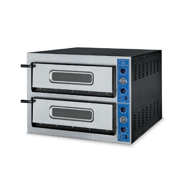 PROFESSIONELE ELECTRISCHE PIZZA OVEN, 2 X 6 PIZZA Ø 360 MM, KAMER VOLLEDIG IN HITTEBESTENDIGE STENEN, MECHANISCHE BEDIENING V...