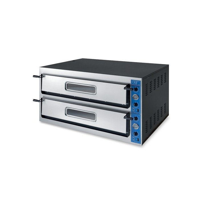 FOUR A PIZZA ELECTRIQUE PROFESSIONNEL, 2 X 9 PIZZA Ø 360 MM, CHAMBRE ENTIEREMENT EN PIERRES REFRACTAIRES, COMMANDES MECANIQUE...