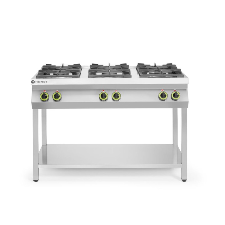 Cuisinière à gaz - 6 feux, support ouvert