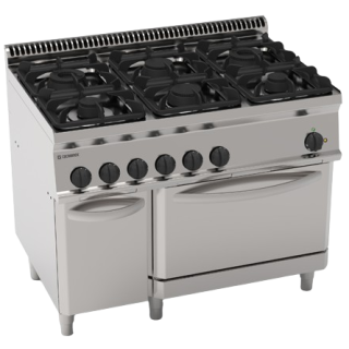 6 BRANDERS GAS OP GEVENTILEERDE ELECTRISCHE OVEN GN 1/1 EN GESLOTEN KAST EG6SFEA70 TECNOINOX