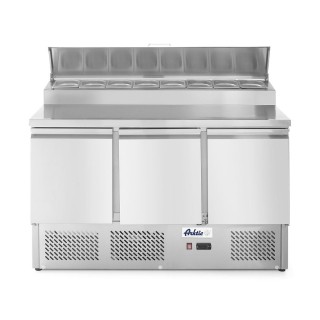 Saladette 3 portes avec vitrine réfrigérée GN surélevée 380L