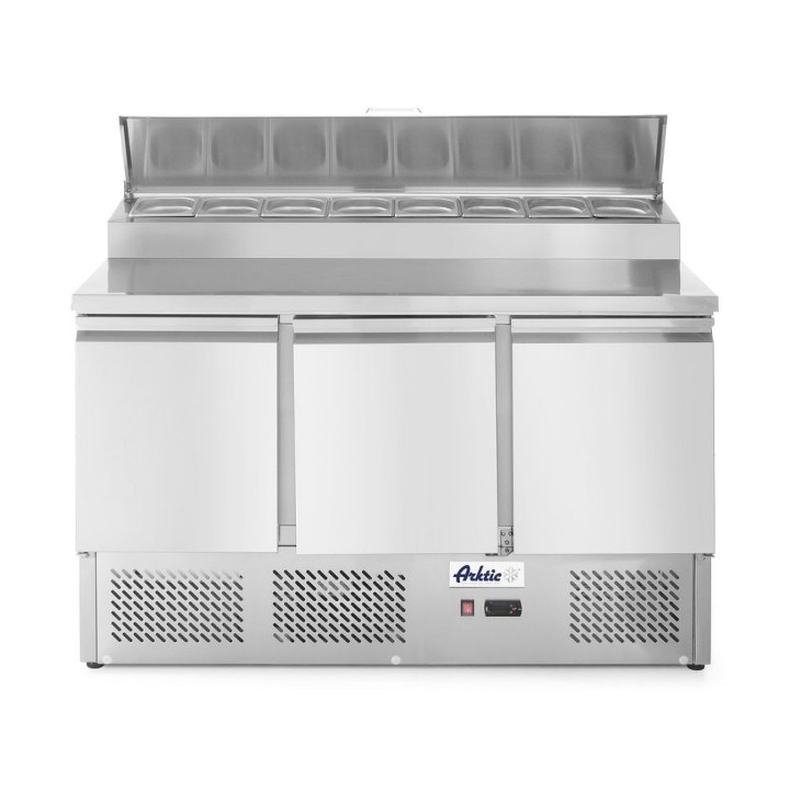 Saladette 3 portes avec vitrine réfrigérée GN surélevée 380L