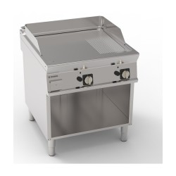 FRY-TOP DUBBEL GAS OP OPEN KAST, 2/3 VALK EN 1/3 GERIBD EGFTA890LR TECNOINOX