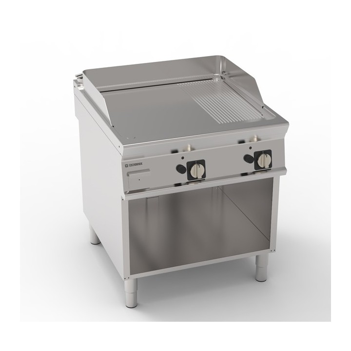 FRY-TOP DUBBEL GAS OP OPEN KAST, 2/3 VALK EN 1/3 GERIBD EGFTA890LR TECNOINOX