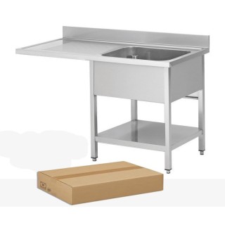 DEMONTEERBARE RVS SPOELBAK, 1 BAK AFDRUIP LINKS, MET ONDERTABLET EN VAATWASSERSRUIMTE, L 1200 MM JPG1KIT-120701LVG FORCAR