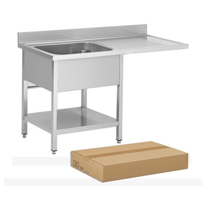 DEMONTEERBARE RVS SPOELBAK, 1 BAK AFDRUIP RECHTS, MET ONDERTABLET EN VAATWASSERSRUIMTE, L 1400 MM JPG1KIT-140701LVD FORCAR