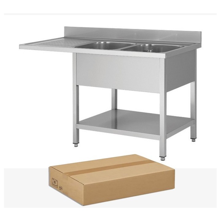 PLONGE INOX DEMONTABLE, 2 BACS EGOUTTOIR A GAUCHE, AVEC SOUTABLETTE ET ESPACE LAVE-VAISSELLE, L 1600 MM JPG1KIT-160702LVG FORCAR