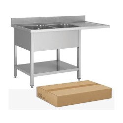 PLONGE INOX DEMONTABLE, 2 BACS EGOUTTOIR A DROITE, AVEC SOUTABLETTE ET ESPACE LAVE-VAISSELLE, L 1600 MM JPG1KIT-160702LVD FORCAR