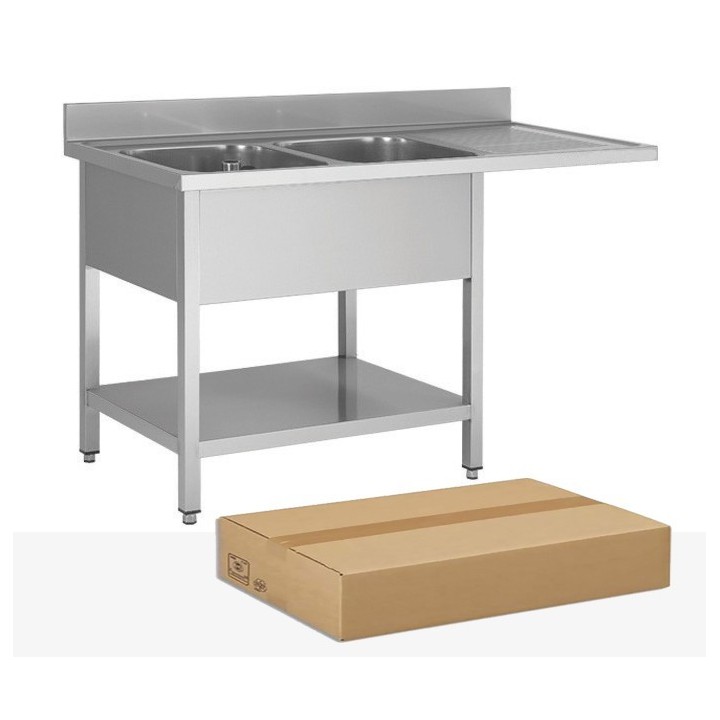 DEMONTEERBARE RVS SPOELBAK, 2 BAKKEN AFDRUIP RECHTS, MET ONDERTABLET EN VAATWASSERSRUIMTE, L 1600 MM JPG1KIT-160702LVD FORCAR