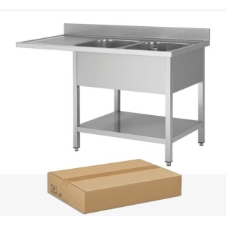 PLONGE INOX DEMONTABLE, 2 BACS EGOUTTOIR A GAUCHE, AVEC SOUTABLETTE ET ESPACE LAVE-VAISSELLE, L 1800 MM JPG1KIT-180702LVG FORCAR