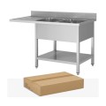 PLONGE INOX DEMONTABLE, 2 BACS EGOUTTOIR A GAUCHE, AVEC SOUTABLETTE ET ESPACE LAVE-VAISSELLE, L 1800 MM JPG1KIT-180702LVG FORCAR