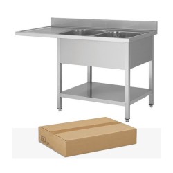 PLONGE INOX DEMONTABLE, 2 BACS EGOUTTOIR A GAUCHE, AVEC SOUTABLETTE ET ESPACE LAVE-VAISSELLE, L 1800 MM JPG1KIT-180702LVG FORCAR