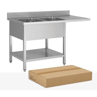 DEMONTEERBARE RVS SPOELBAK, 2 BAKKEN AFDRUIP RECHTS, MET ONDERTABLET EN VAATWASSERSRUIMTE, L 1800 MM JPG1KIT-180702LVD FORCAR