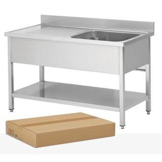 DEMONTEERBARE RVS SPOELBAK, 1 BAK AFDRUIP LINKS, MET ONDERTABLET, L 1200 MM JPG1KIT-120601G FORCAR