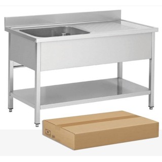 PLONGE INOX DEMONTABLE, 1 BAC EGOUTTOIR A DROITE, AVEC SOUTABLETTE, L 1200 MM JPG1KIT-120601D FORCAR