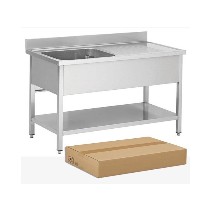 PLONGE INOX DEMONTABLE, 1 BAC EGOUTTOIR A DROITE, AVEC SOUTABLETTE, L 1200 MM JPG1KIT-120701D FORCAR