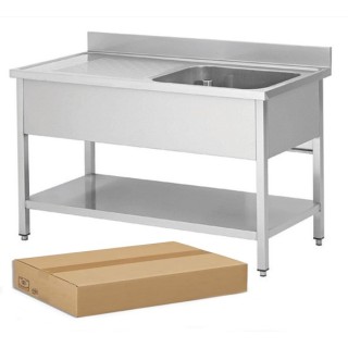 DEMONTEERBARE RVS SPOELBAK, 1 BAK AFDRUIP LINKS, MET ONDERTABLET, L 1400 MM JPG1KIT-140601G FORCAR