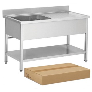 DEMONTEERBARE RVS SPOELBAK, 1 BAK AFDRUIP RECHTS, MET ONDERTABLET, L 1400 MM JPG1KIT-140601D FORCAR