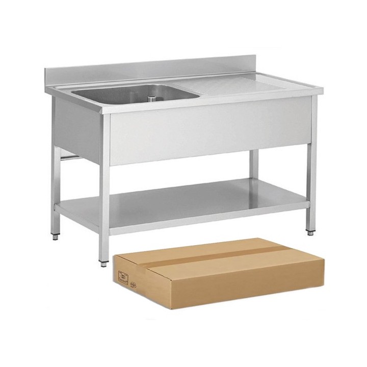 PLONGE INOX DEMONTABLE, 1 BAC EGOUTTOIR A DROITE, AVEC SOUTABLETTE, L 1400 MM JPG1KIT-140601D FORCAR