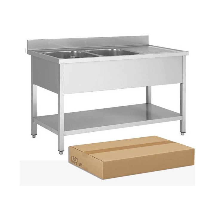 PLONGE INOX DEMONTABLE, 2 BACS EGOUTTOIR A DROITE, AVEC SOUTABLETTE, L 1600 MM JPG1KIT-160602D FORCAR