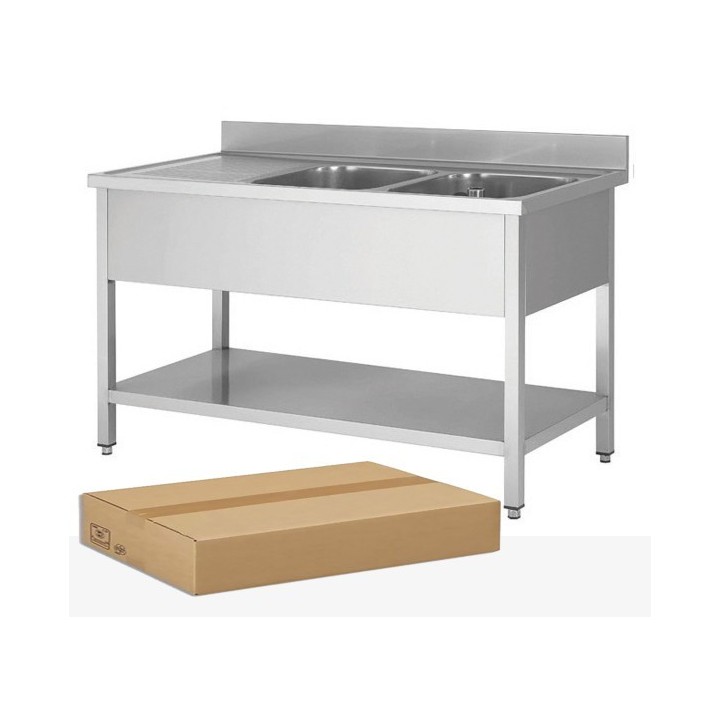 PLONGE INOX DEMONTABLE, 2 BACS EGOUTTOIR A GAUCHE, AVEC SOUTABLETTE, L 1800 MM JPG1KIT-180602G FORCAR