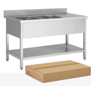 DEMONTEERBARE RVS SPOELBAK, 2 BAKKEN AFDRUIP RECHTS, MET ONDERTABLET, L 1800 MM JPG1KIT-180602D FORCAR