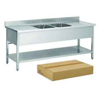 PLONGE INOX DEMONTABLE, 2 BACS EGOUTTOIR A GAUCHE ET DROITE, AVEC SOUTABLETTE, L 2000 MM JPG1KIT-200602GD FORCAR