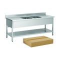 PLONGE INOX DEMONTABLE, 2 BACS EGOUTTOIR A GAUCHE ET DROITE, AVEC SOUTABLETTE, L 2000 MM JPG1KIT-200602GD FORCAR