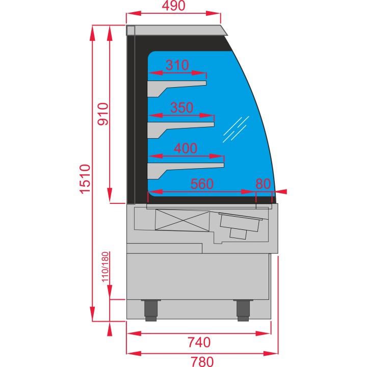 GEKOELDE TENTOONSTELLINGSVITRINE "ZELFBEDIENING", L 1200 MM LEVOSELF120 TECNODOM