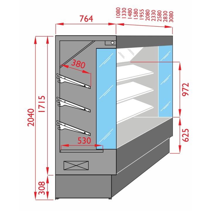 MEUBLE MURAL REFRIGERE POUR FRUIT & LEGUMES L 2080 MM LSPD8200FV TECNODOM