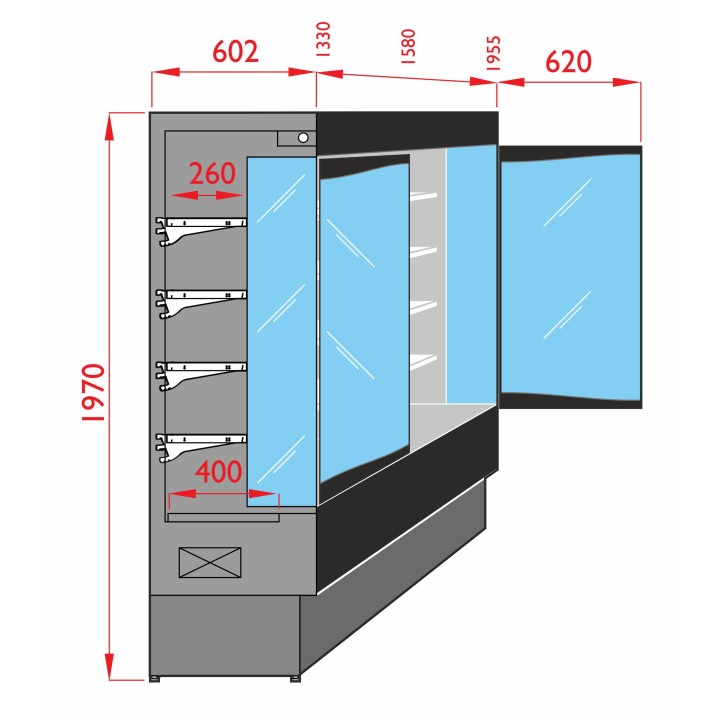 MEUBLE MURAL REFRIGERE AVEC PORTES BATTANTES POUR PRODUITS FRAIS PRE-EMBALLES L 1955 MM LSPD6187HD TECNODOM