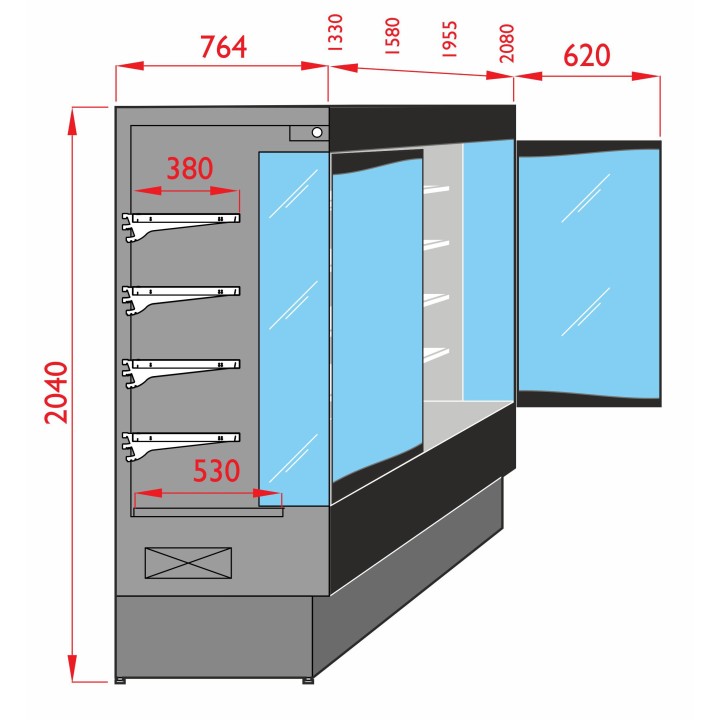 MEUBLE MURAL REFRIGERE AVEC PORTES BATTANTES POUR PRODUITS FRAIS PRE-EMBALLES L 1330 MM LSPD8125HD TECNODOM
