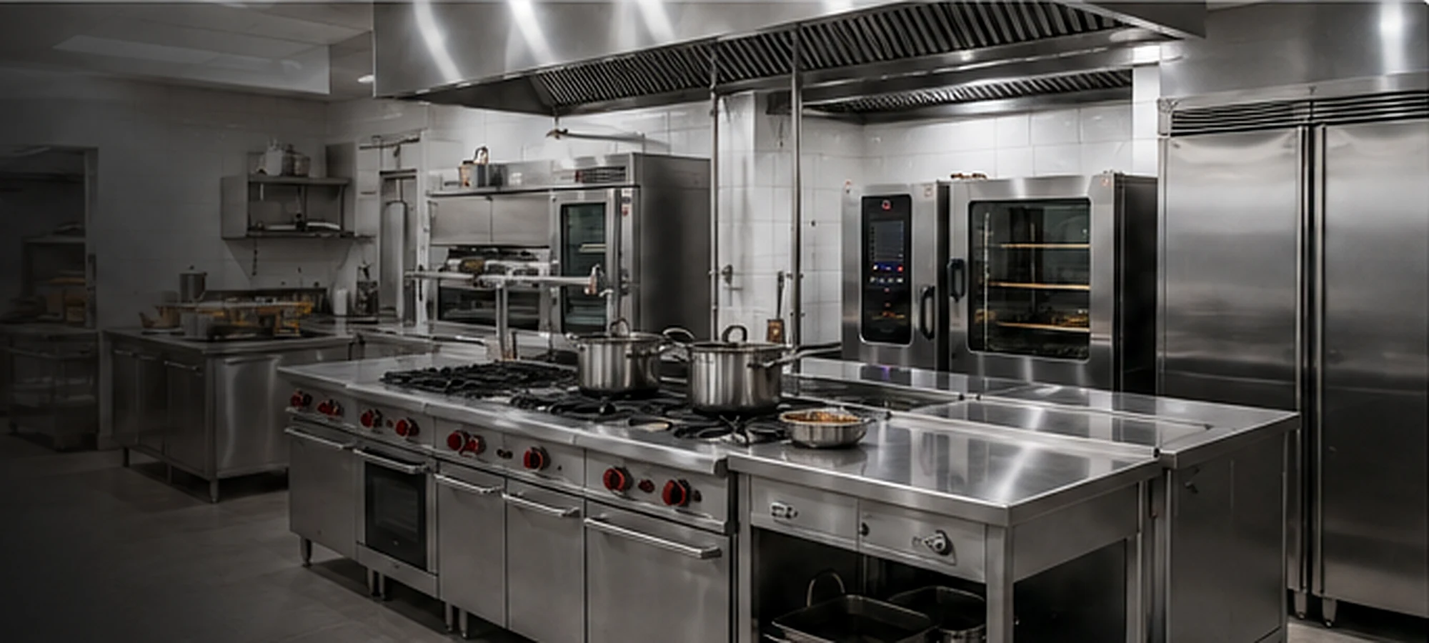 Cuisine professionnelle moderne équipée de matériel horeca en inox
