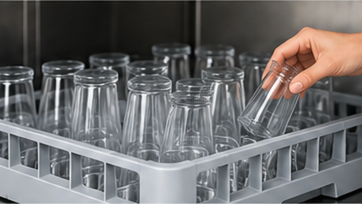 Panier de verres dans une zone de plonge professionnelle
