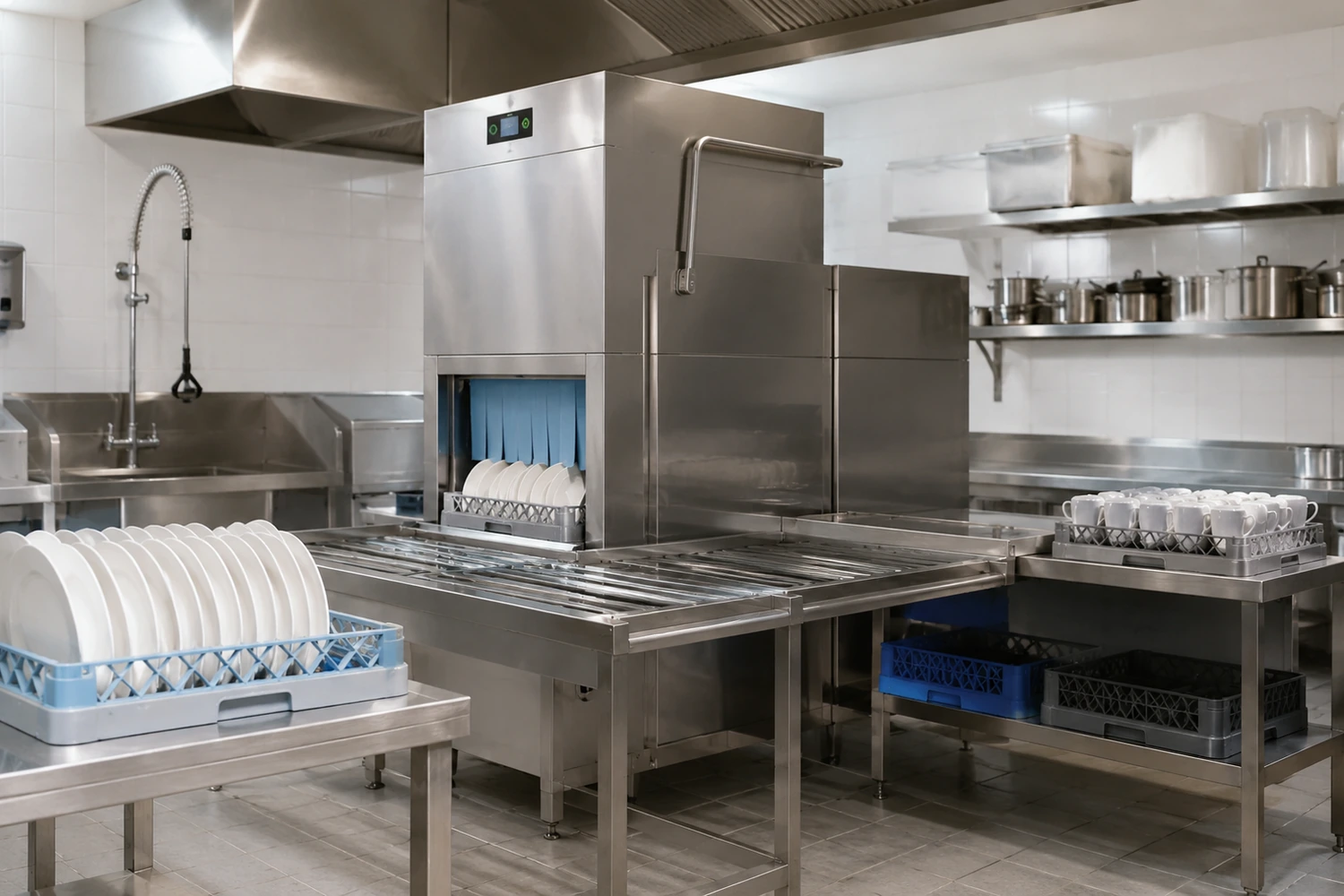 Zone de lavage professionnelle pour cuisine de collectivité