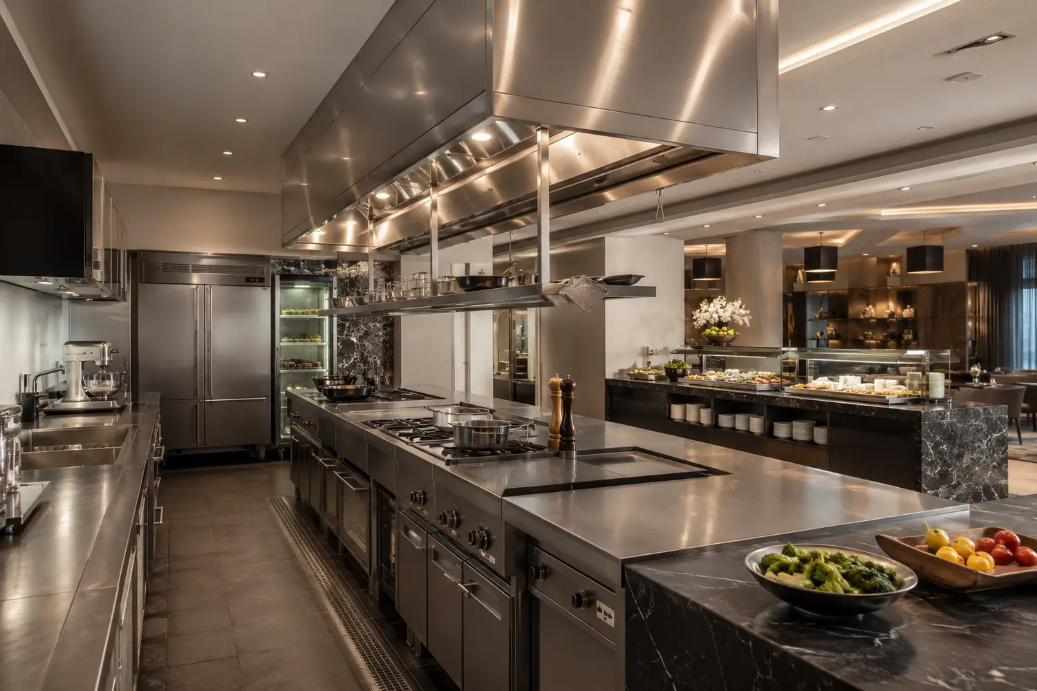 Cuisine professionnelle et buffet d'hôtel haut de gamme